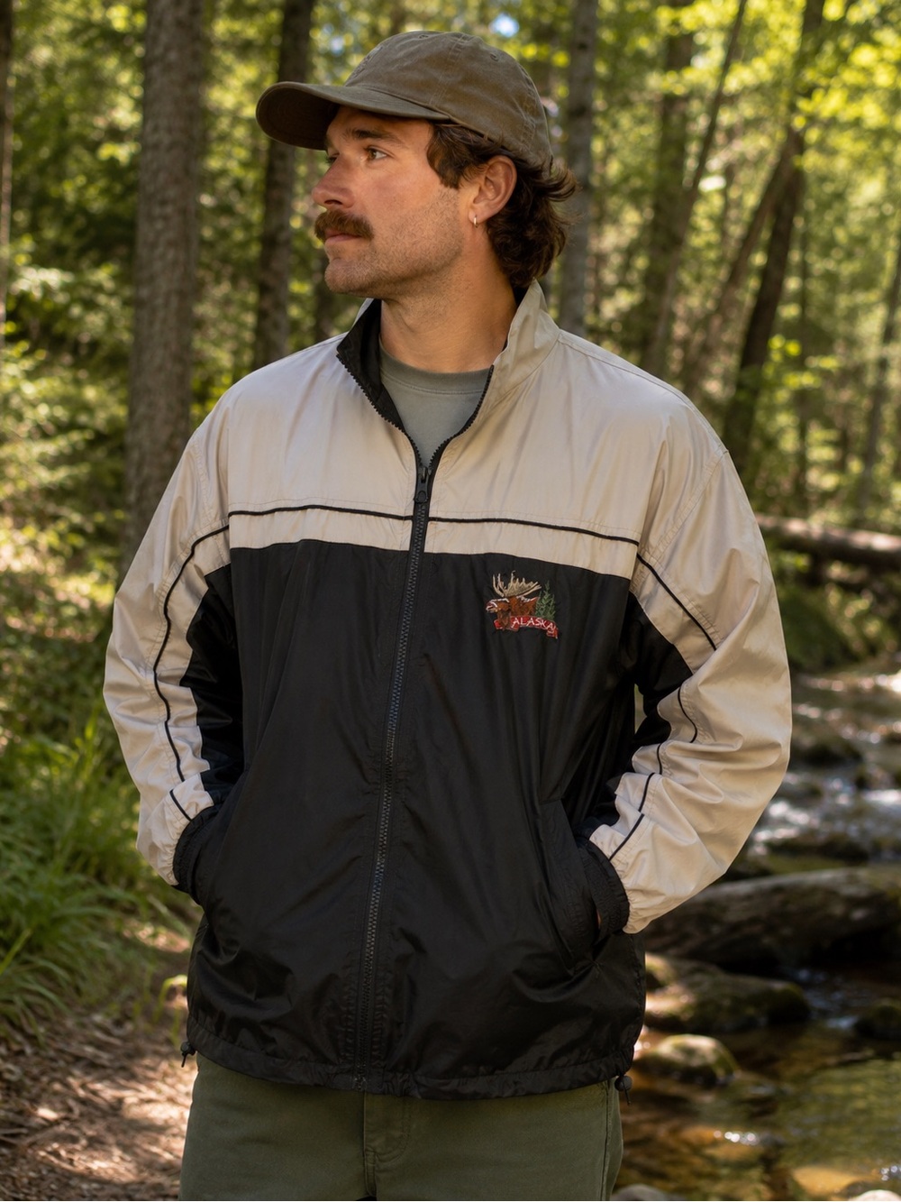 Prairie Mountain Alaska Moose Windbreaker Jacket XL Mesh Lined Full Zip